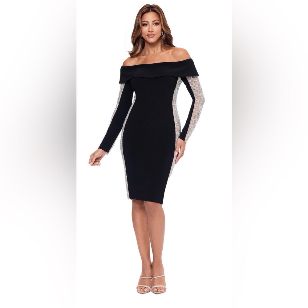 Xscape Gray Long Sleeve Asymmetrical Bodycon Dress